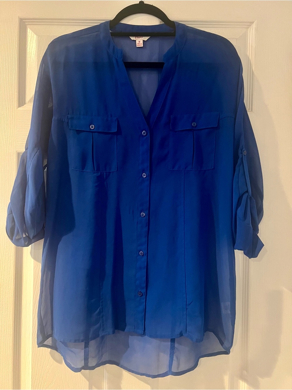 Candie's Royal Blue Sheer Button-Down Blouse